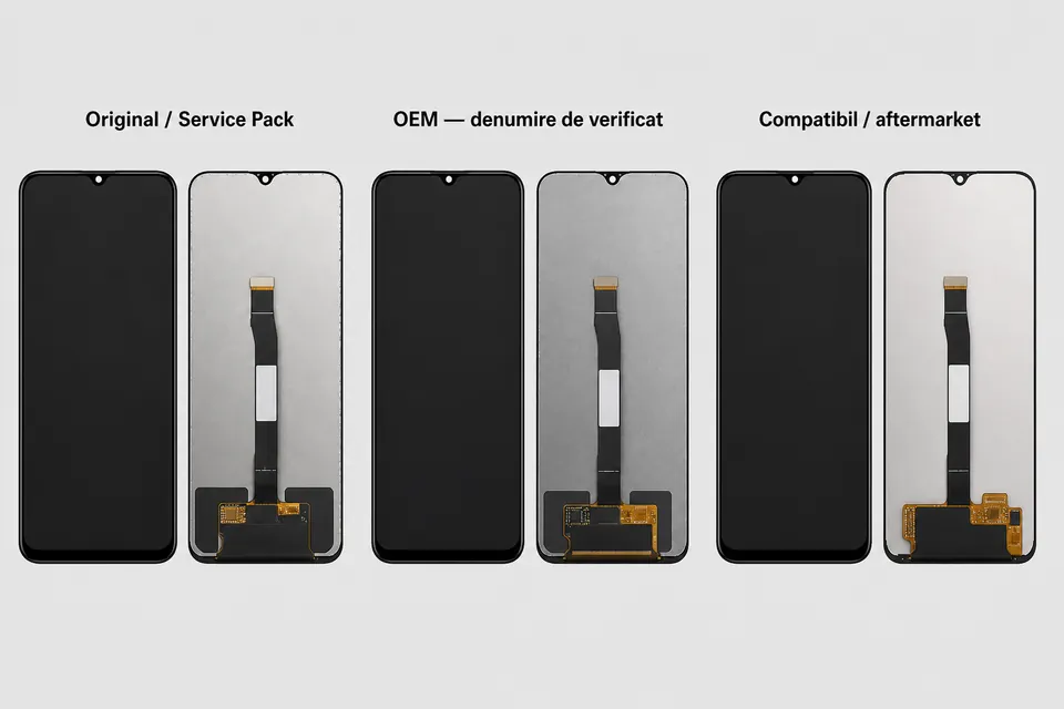 Ilustrație comparativă pentru diferite categorii de display-uri de telefon
